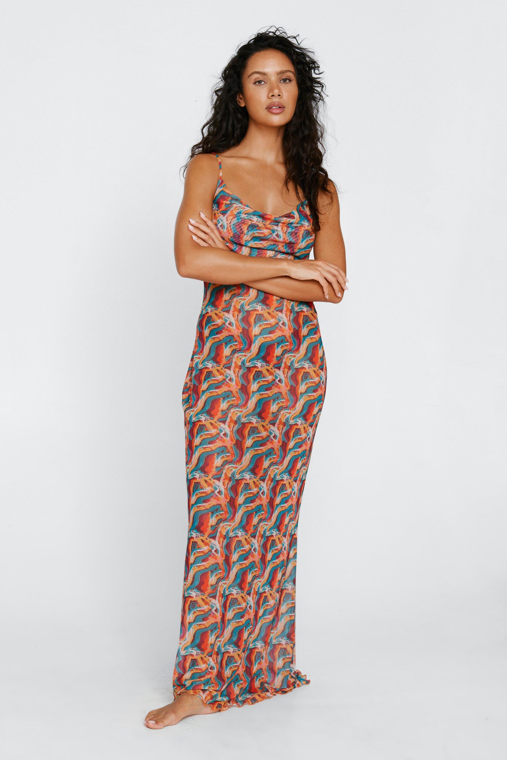 Marble Print Mesh Cover Up Maxi Dress ...